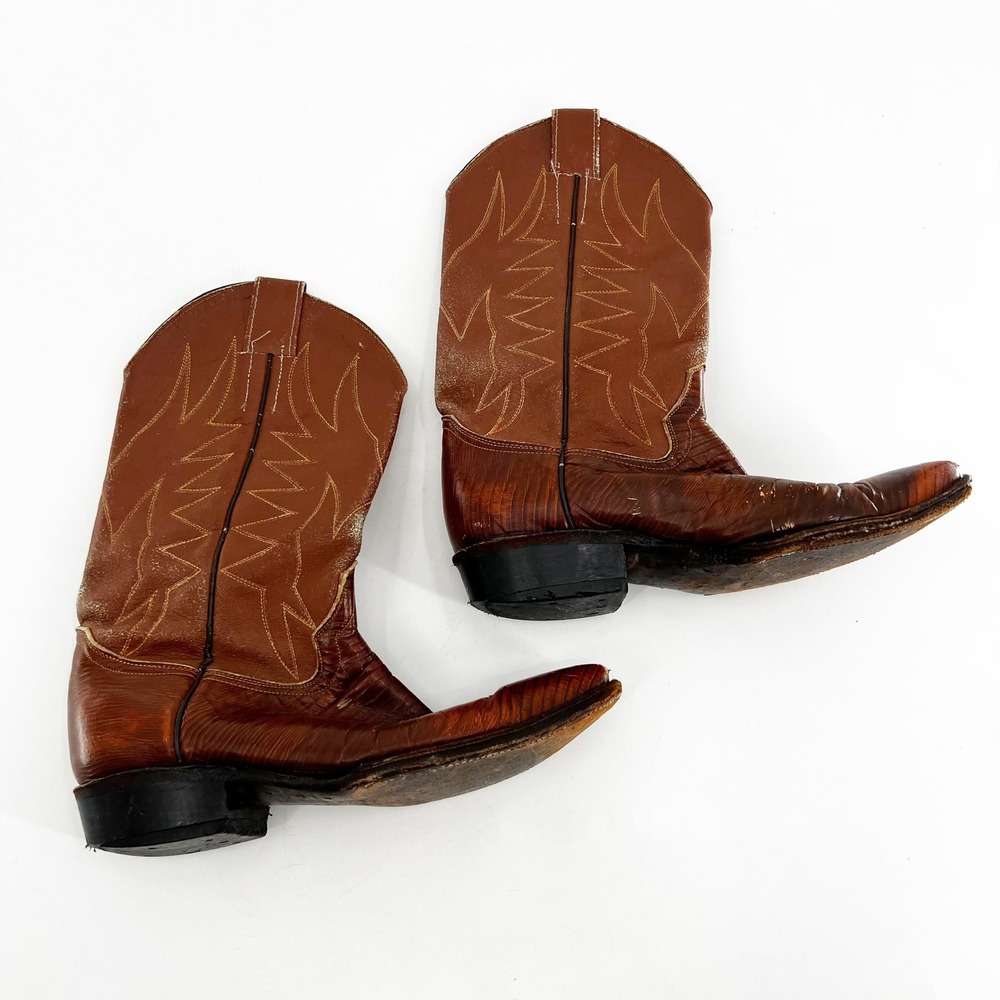 Mens‎ Mustang Vintage Cowboy Western Boots Brown Leather Pull On Size 10 Brown